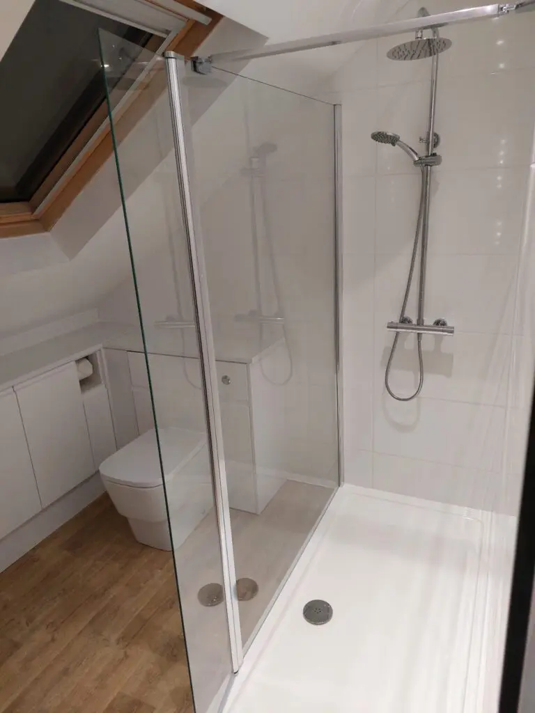 Lakes walk-in fixed panel with flip panel Atlanta bathroom furniture